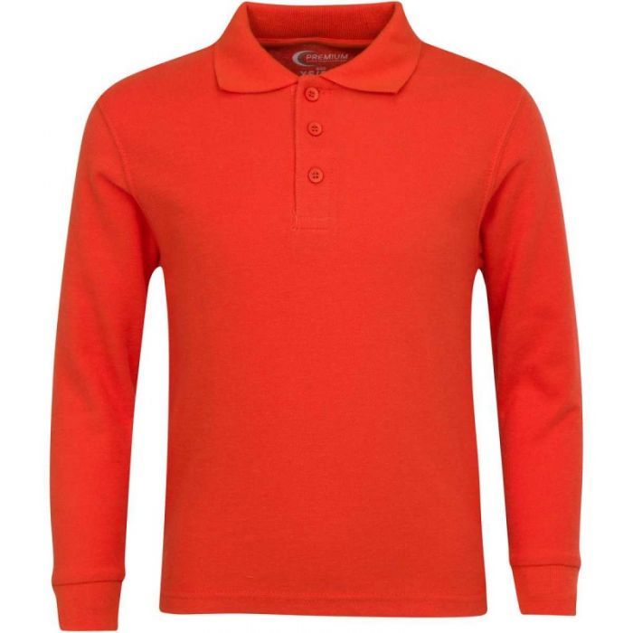 Unisex Long Sleeve Pique Polo Shirt - Orange