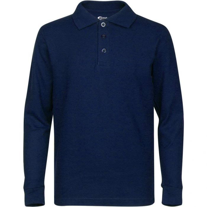 Unisex Long Sleeve Pique POLO SHIRT - Navy