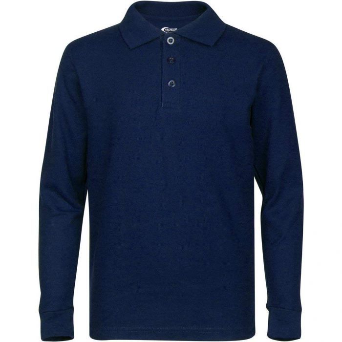Unisex Long Sleeve Pique Polo Shirt - Navy