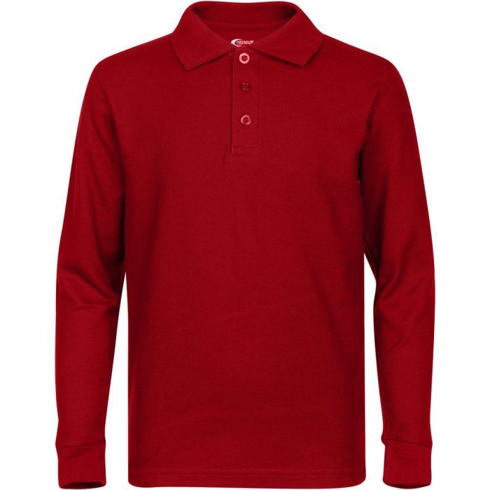 Unisex Long Sleeve Pique Polo Shirt - Red