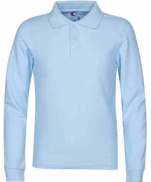 Toddlers Long Sleeve Pique Polo Shirt - Light Blue