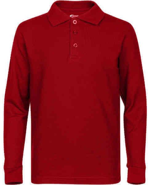 Toddlers Long Sleeve Pique Polo Shirt - Red