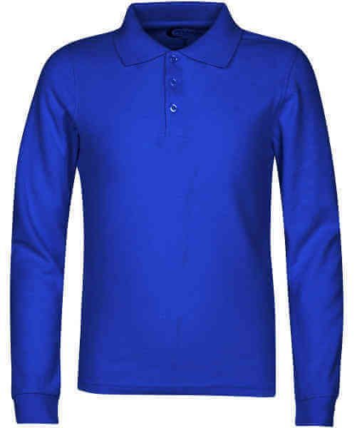 Toddlers Long Sleeve Pique Polo Shirt - Royal Blue
