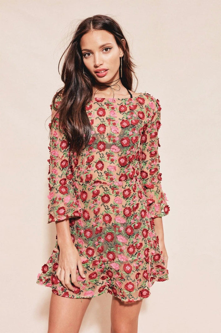 Love Lemons Floral Embroidered Mesh Lace Dress size