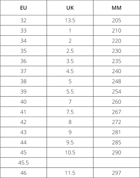 Size Chart – Mandel Sandals