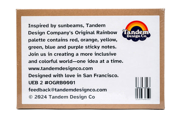 Image of the back of the Tandem Design Co Sticky Note packaging.