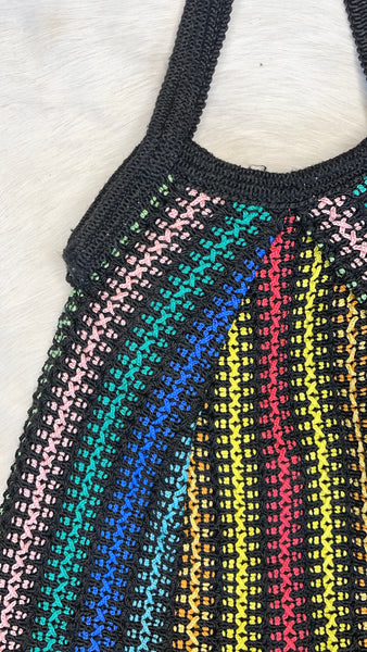 Vintage rainbow crochet tote bag