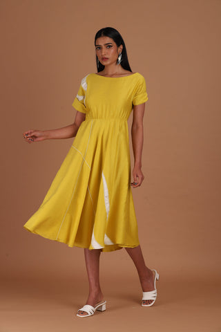 Yellow Tunic Calf-Length Dress