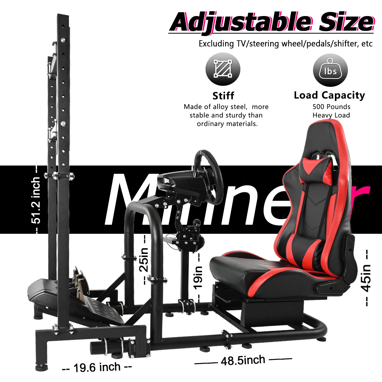 Minneer Driving Simulator Cockpit with Seat and Monitor Mount Fit Logi