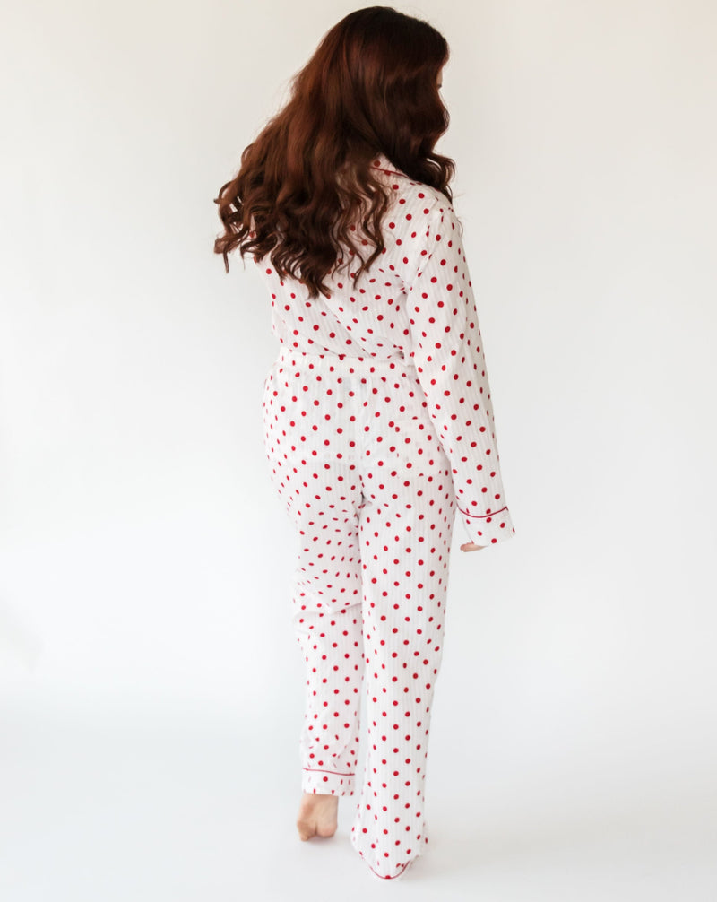 behandle is Sygeplejeskole Myra Seersucker Dots Women's Long Sleeve Shirt & Pajama Set – Alto Modas