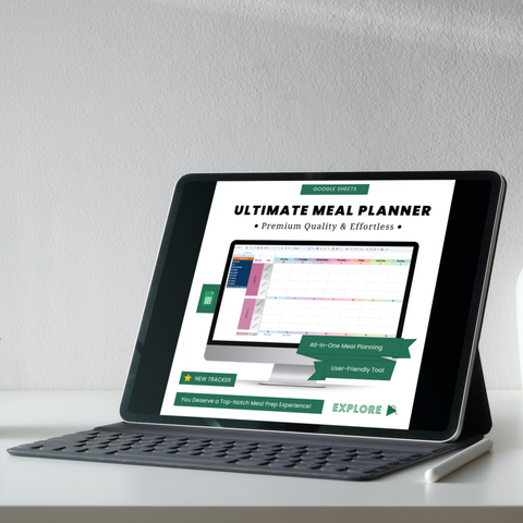 Screenshot of an Excel meal planner template, showcasing a well-organized layout to assist with meal management, featuring sections for menu items, ingredients, quantities, and dietary notes.
