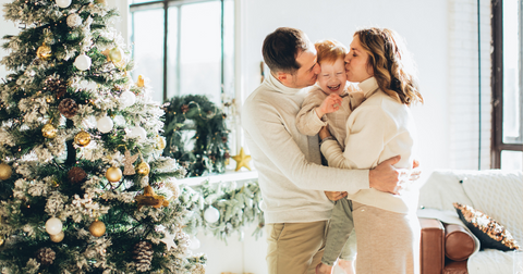 Family enjoying holidays and hugging