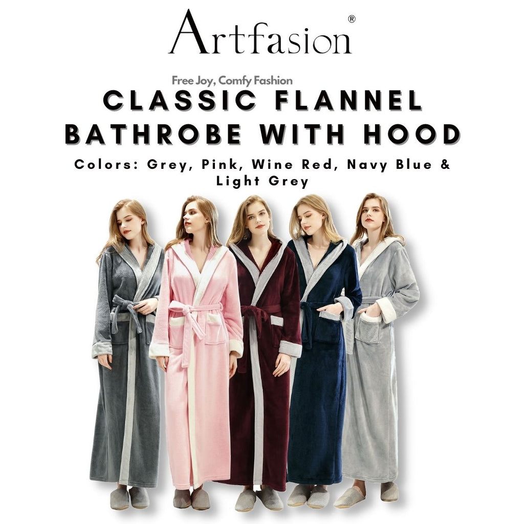 Artfasion Womens Long Fleece Robe - Warm Soft Floor Length Flannel  Bathrobes for Winter Thicker Long House Coat with Pockets