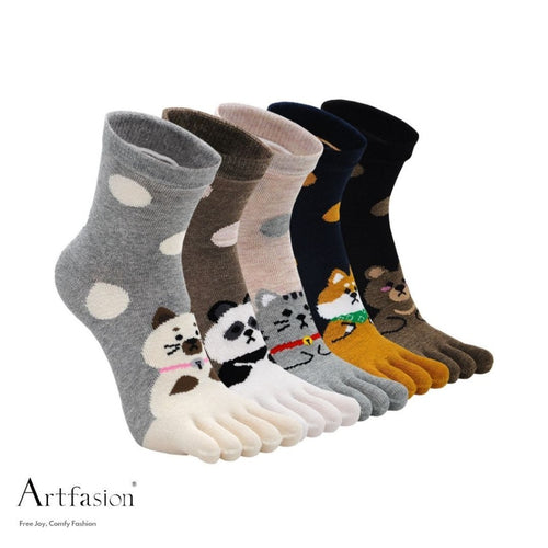 Artfasion Cute Food Design 5 Finger Crew Socks for Women 5 Pairs