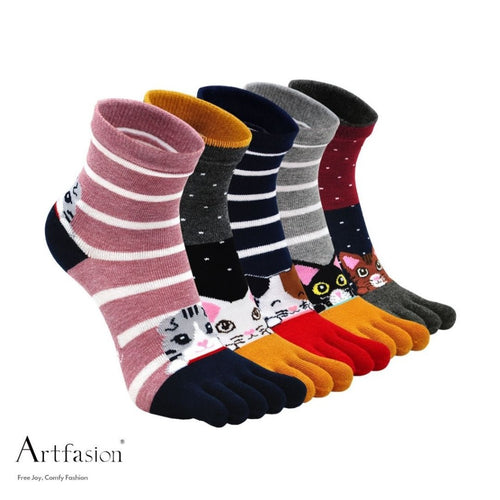 Artfasion Cute Food Design 5 Finger Crew Socks for Women 5 Pairs