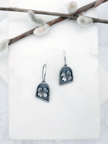 Framed Dogwood Earrings in Oxidized Sterling Silver