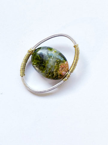 Sterling silver and jasper bead wrapped with brass wire