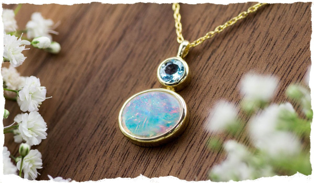 Halskette Gold Aquamarin Opal Unikat