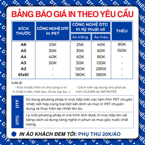 Bảng giá in áo theo yêu cầu