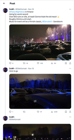 New record for largest Tesla light show clinched by owners in Finland