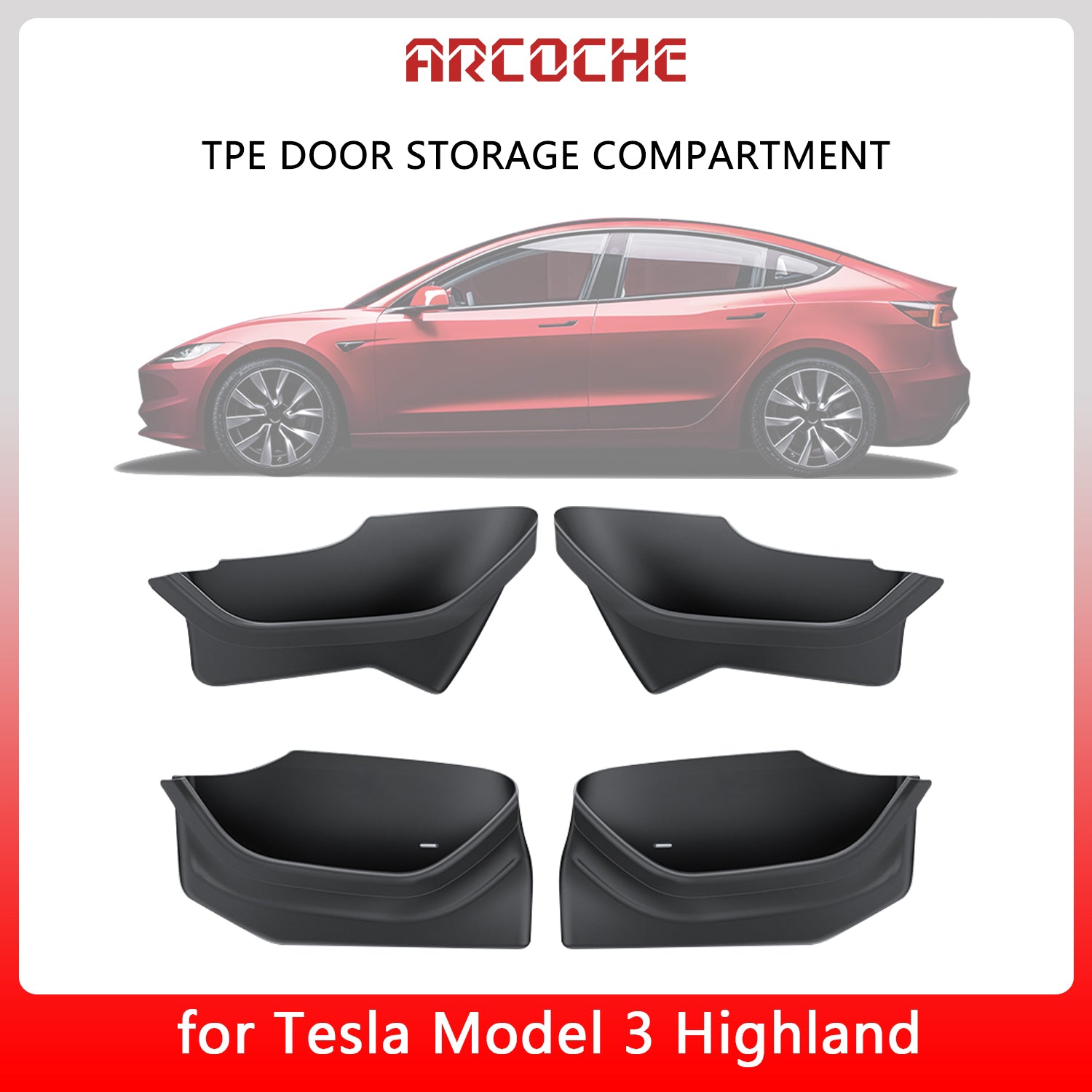 TPE Side Door Storage Box Full Wrapped for Model 3/Highland/Y, Arcoche