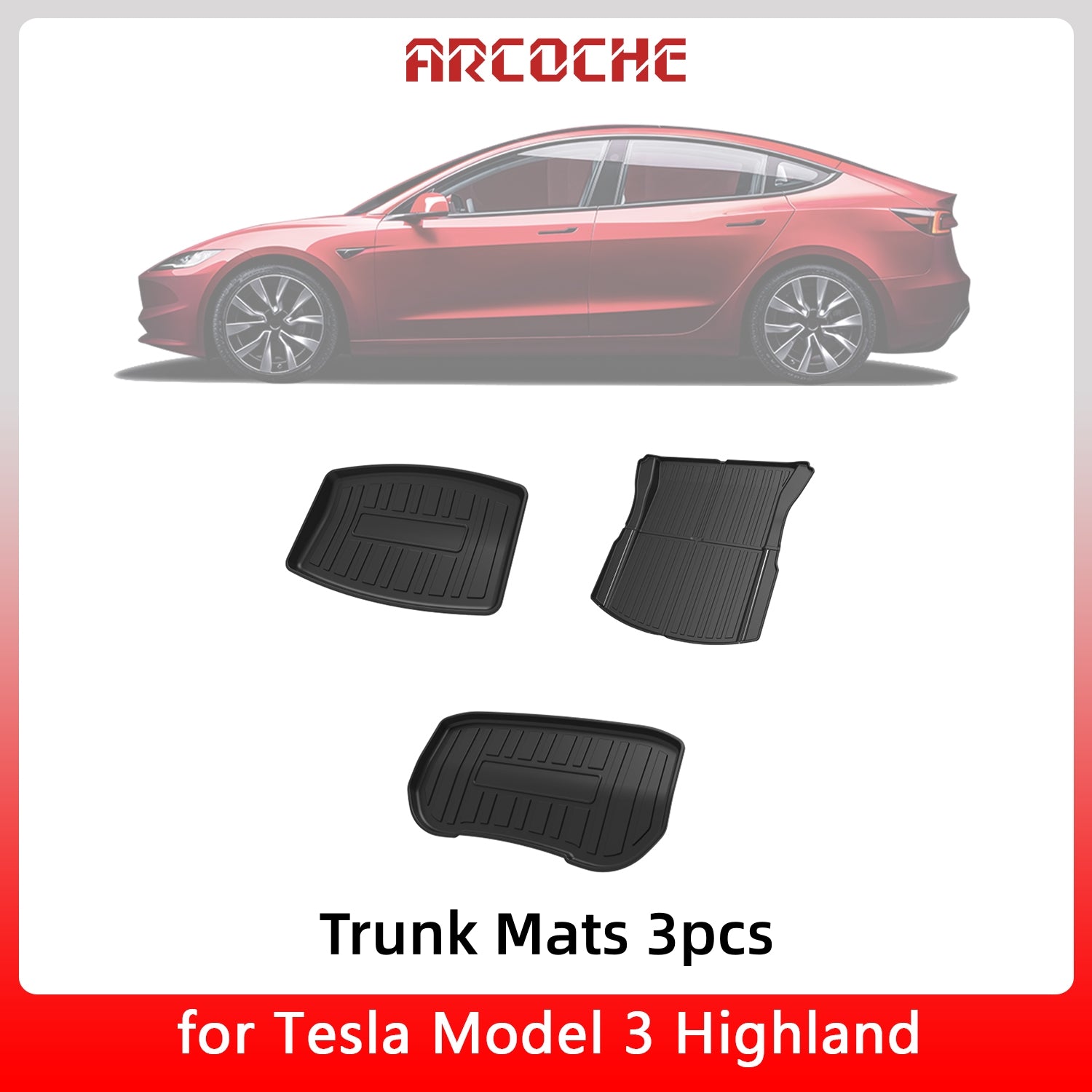 Rear Trunk Mats 3pcs for 2024 Tesla New Model 3 Highland, Arcoche