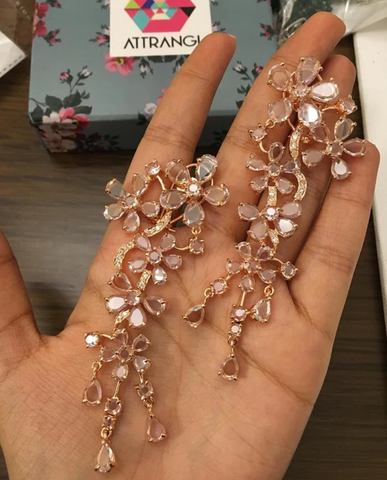 Rose Cut Diamond Dangler Earrings In Rose Gold