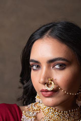 Bridal Nose Pin Indian Nose Ring Nath Nose Chain Nathini Wedding Body  Jewelry 39 | eBay