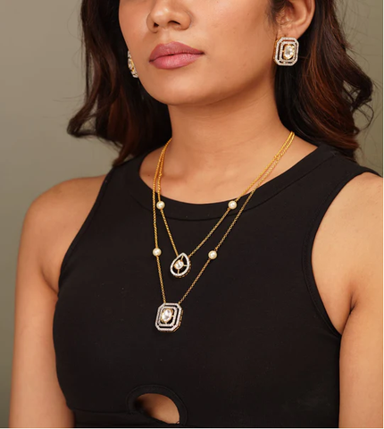 Sejal Uncut Diamond Layered Pendant Set | Polki Set