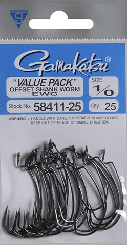 25ct Size #6 👀 Worm Hooks EWG EXTRA WIDE GAP BLACK NICKEL OFF SET 2X STRONG