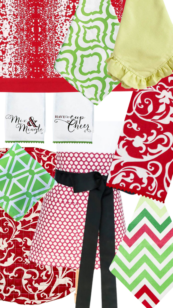 Red and green classic Christmas table linens