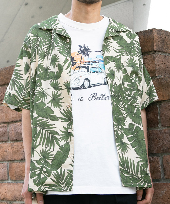 葉子圖案 Aloha 襯衫