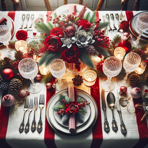 Déco table Noël traditionnelle rouge