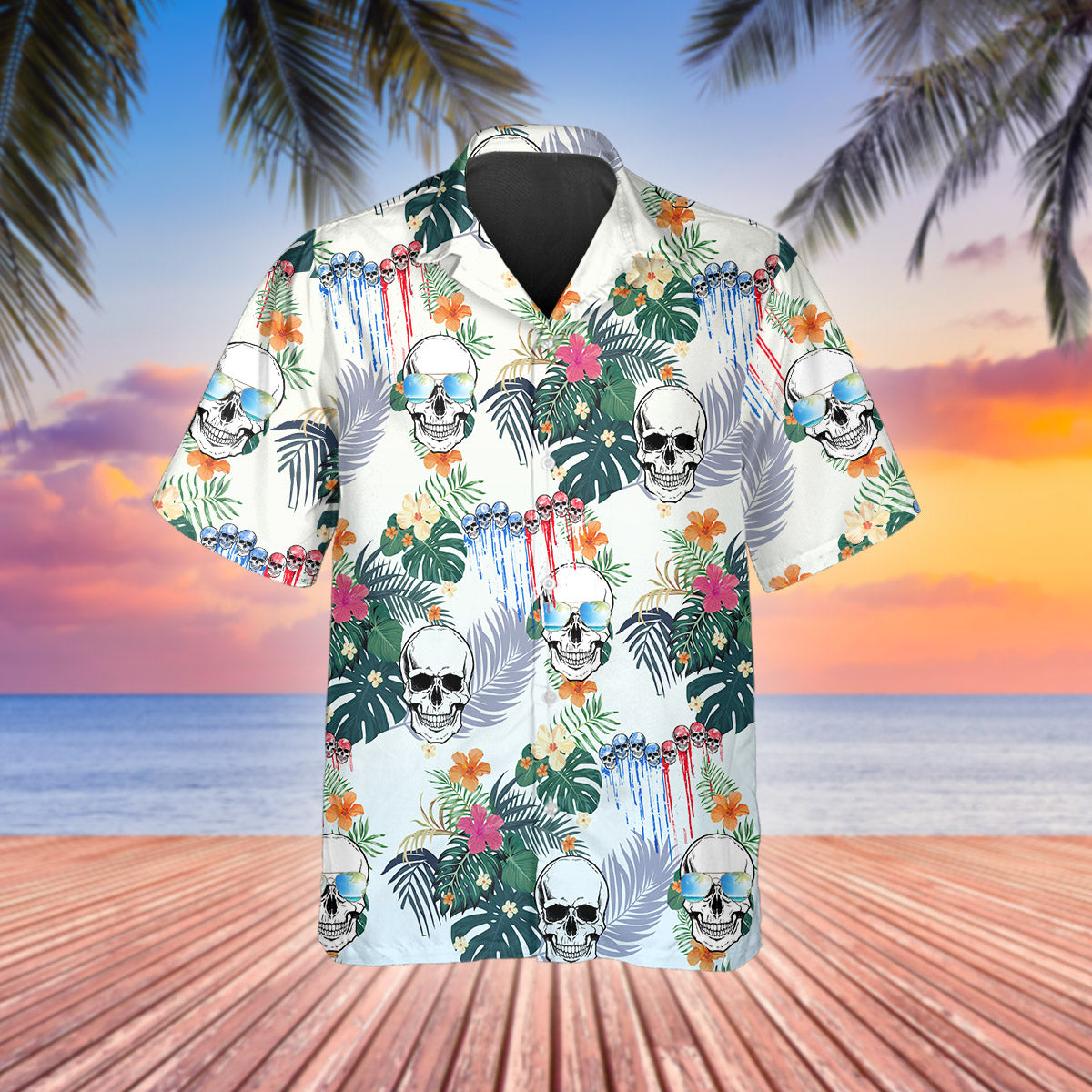 Happy Summer Grinning Skull Hawaiian Shirt xccscss.