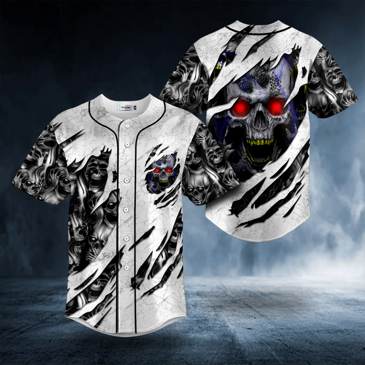 Punisher Skull Symbol Distressed Custom Baseball Jersey, Tatkuink Clothing
