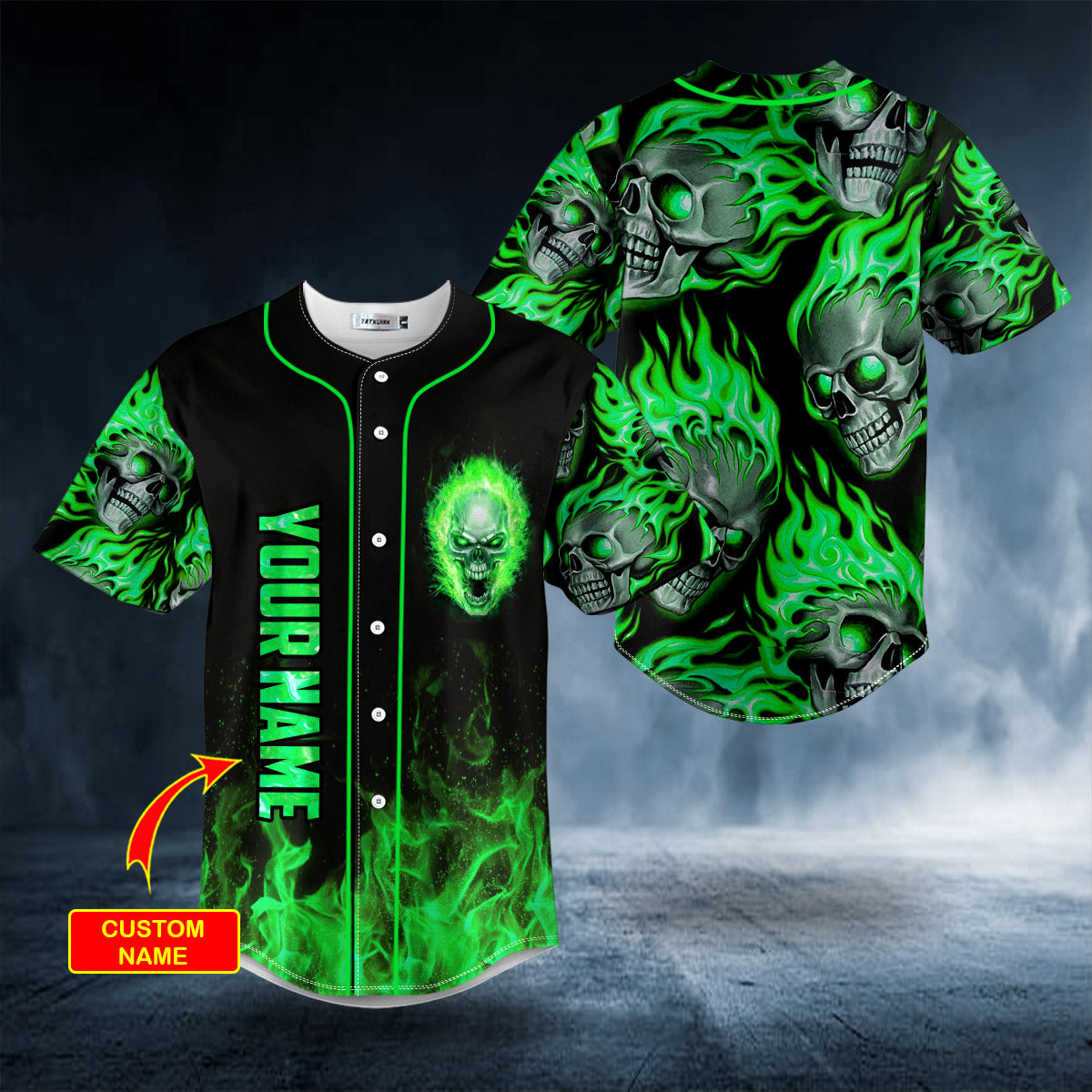 Green Ghost Skull Custom Baseball Jersey - Tatkuink Clothing