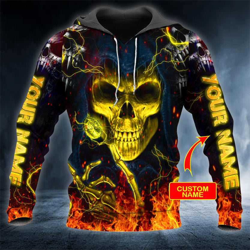 Grim Reaper Fire Skull Personalized 3D Bandana Hoodie - Tatkuink Clothing