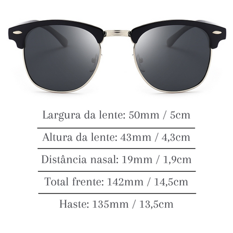 Óculos de Sol Masterclub Clássico Dimensões