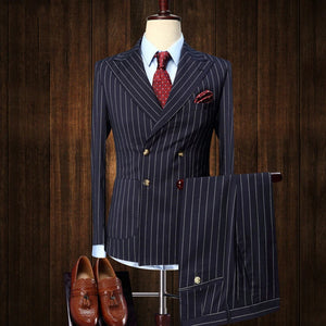 Navy Blue Stripe Double Breasted Suit - Lilymecheconcept