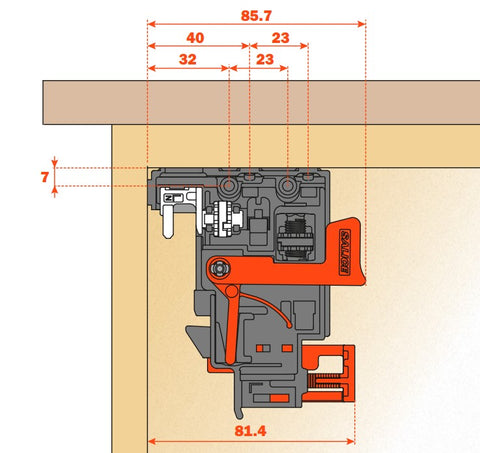 Dimension of Salice A6-way Adjustable Drawer Bracket Clip