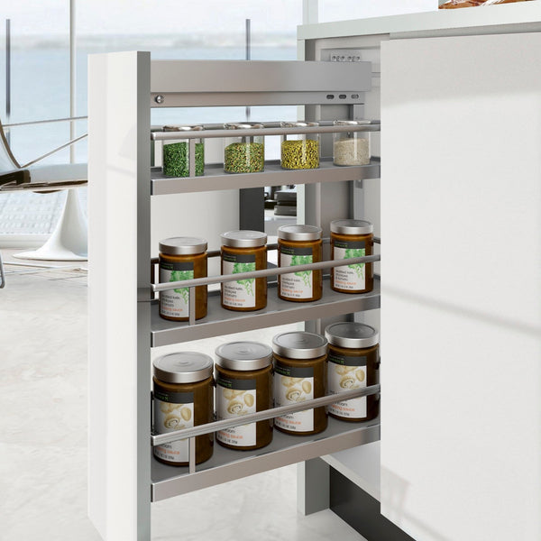 built in spice rack pull out cabinet adjusting shelves, This pull-out  spice rack features thr…