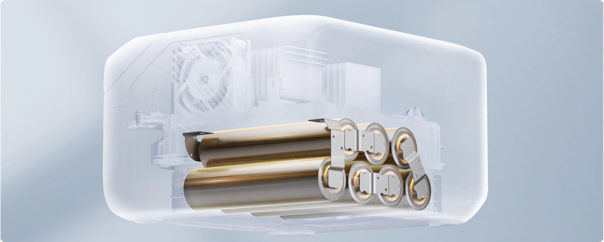 The Ecoflow RIVER 3 Max 600W 572Wh Portable Solar Power Station reveals multiple cylindrical battery cells, wiring, and a cooling fan inside its semi-transparent case, highlighting its expandable capacity with the Smart Extra Battery (286Wh).