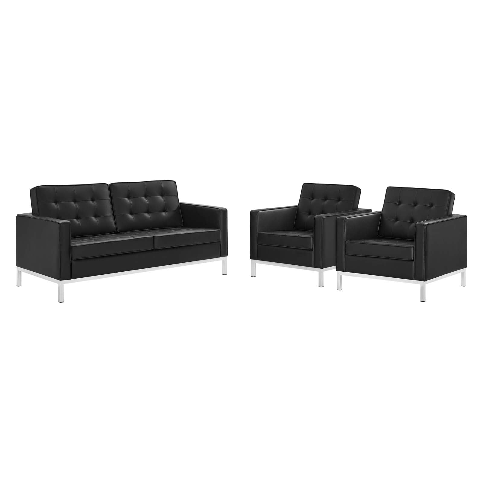 Modway Loft 3 Piece Tufted Upholstered Faux Leather Set EEI-4103