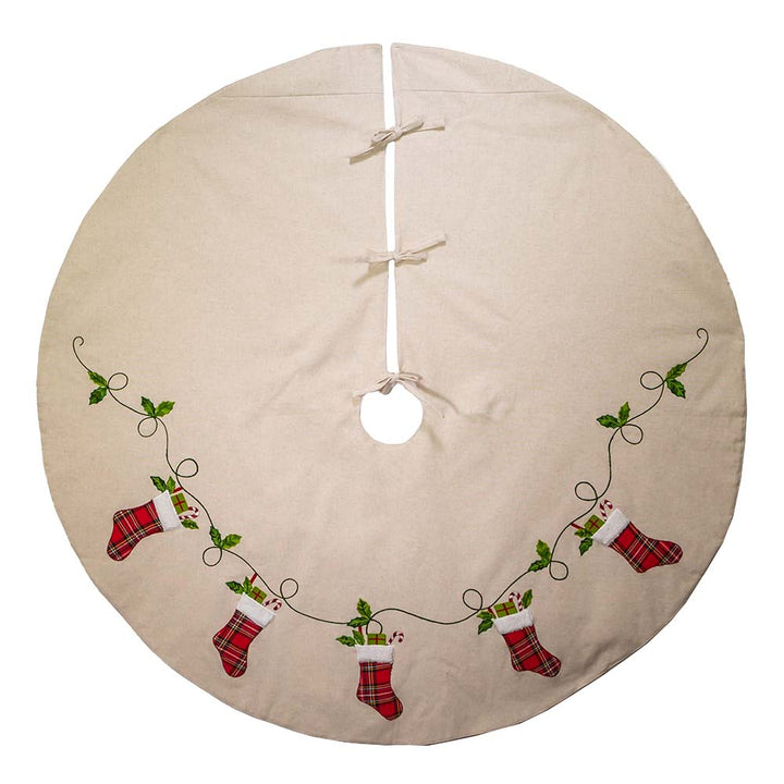 Kurt Adler 54in Ivory, Red and Green Natural Patchwork Tree Skirt