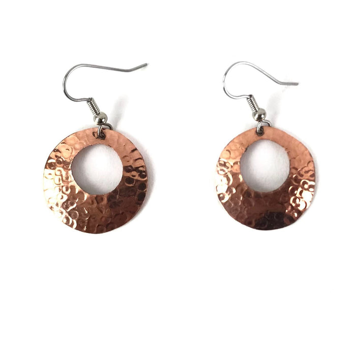 Laura Willie Hammered Round Copper Earrings-Indian Pueblo Store