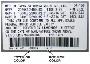 Acura – Inside driver’s door jamb.