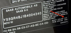 SAAB – Inside driver’s door jamb.