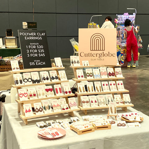 clay earring market booth set up
