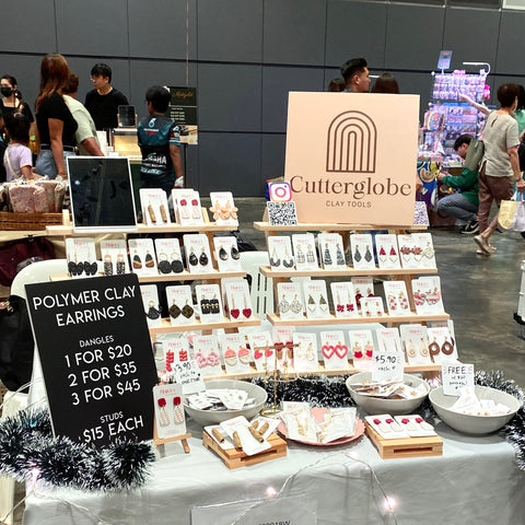 clay earrings market booth set up