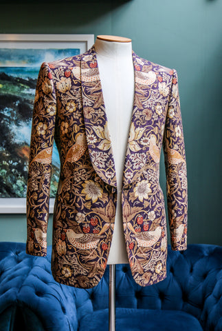 Bespoke jacket with William Morris' "Strawberry Thief" print